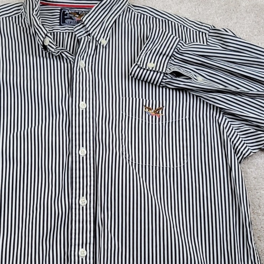 American Living Button Down Shirt Mens Large Navy White‎ Striped Eagle Pocket